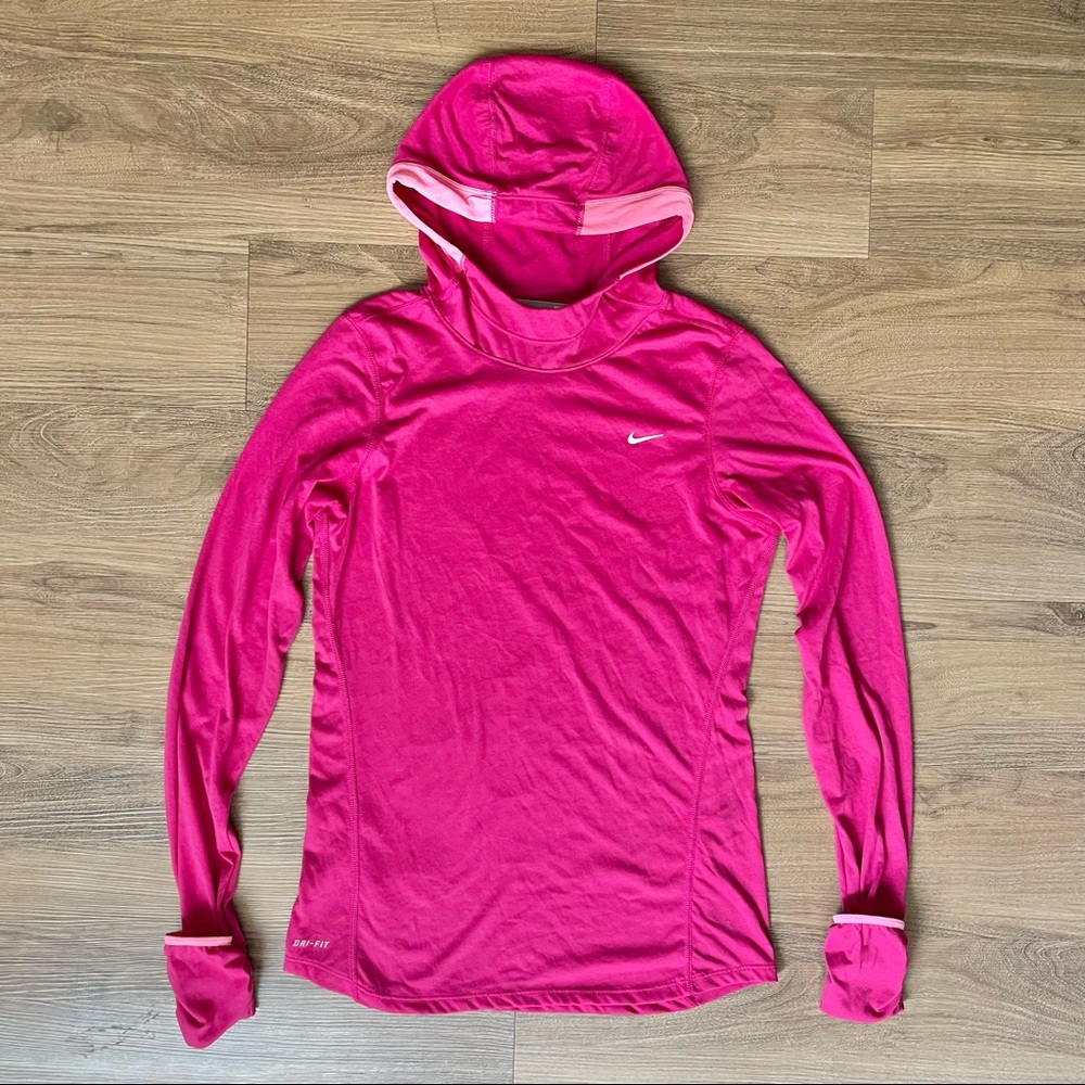 Nike Running Dri Fit Long Sleeve Running Hoodie | Pink | Size Small
